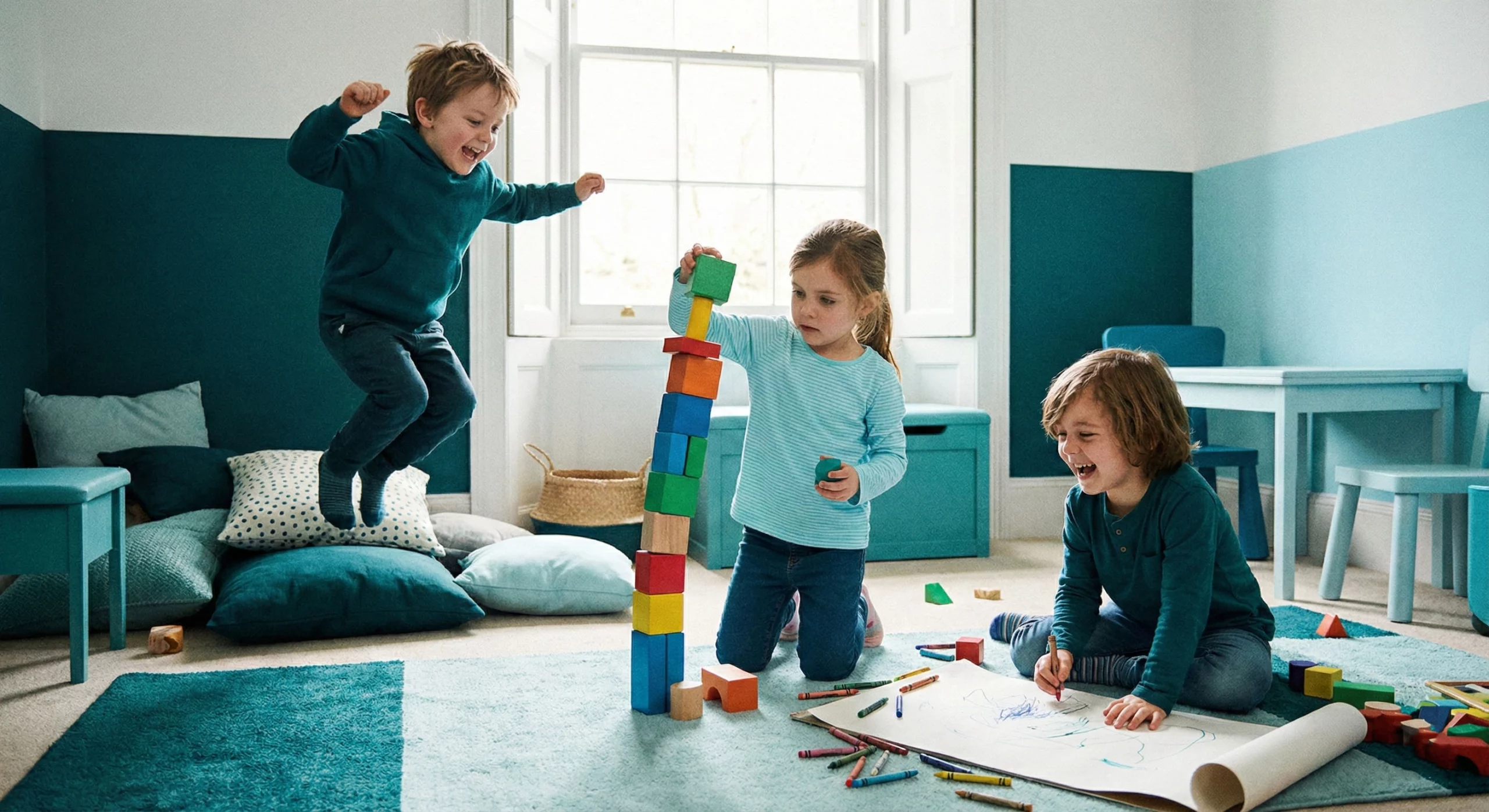 Happy toddler with paint on face holding a brush, illustrating the difference between normal energetic behavior and ADHD symptoms in children.